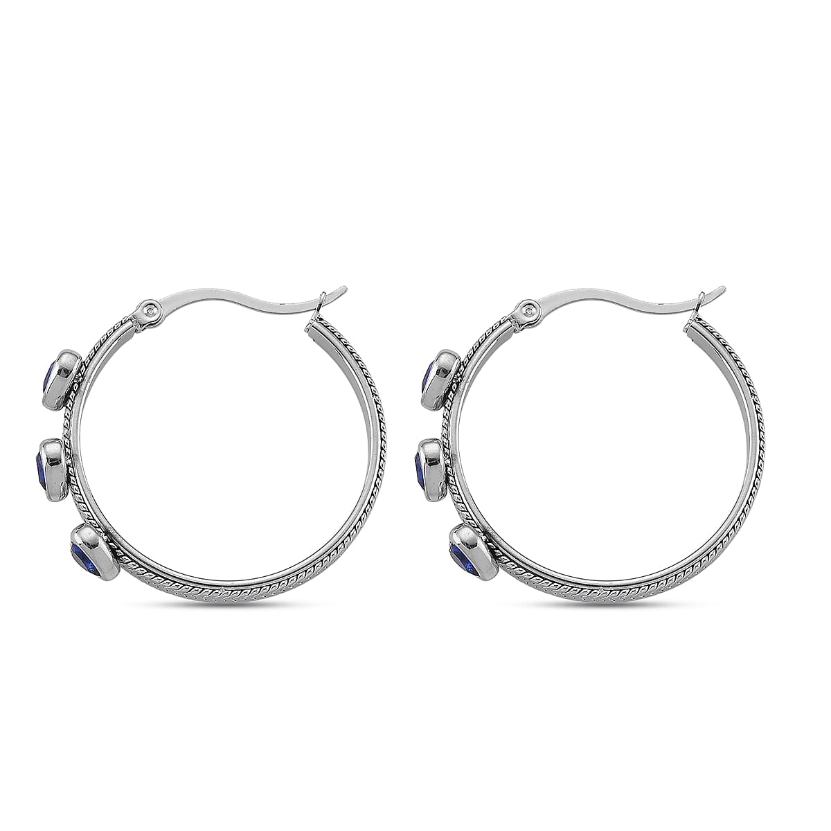 EverTrue Quintessence of Love Blue Austrian Crystal Hoop Earrings in Stainless Steel image number 3