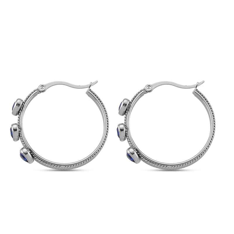 EverTrue Quintessence of Love Blue Austrian Crystal Hoop Earrings in Stainless Steel