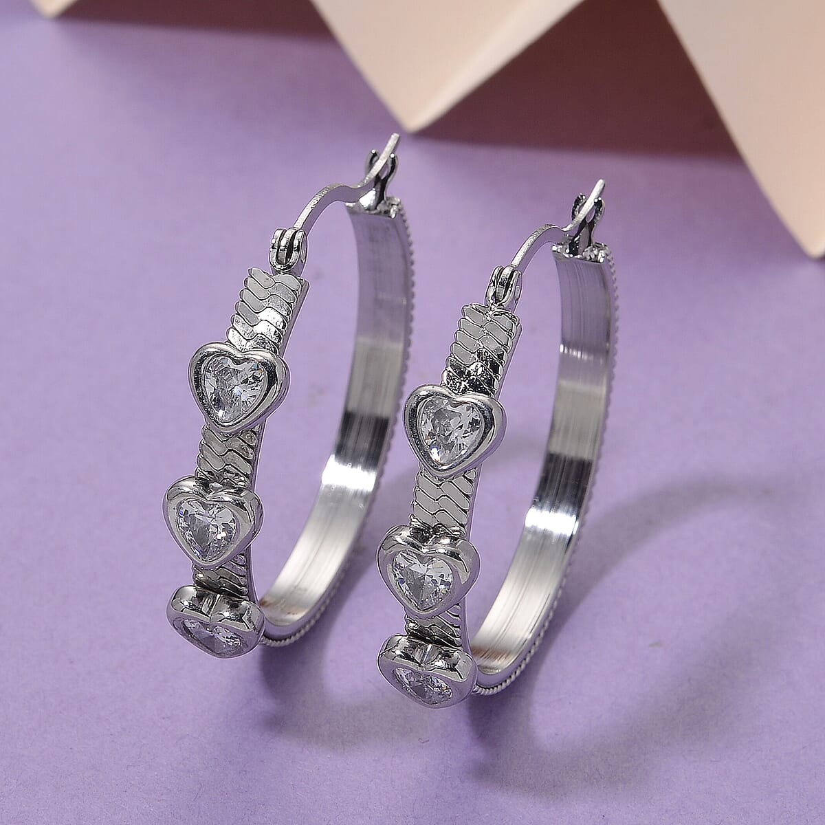EverTrue Quintessence of Love Austrian Crystal Hoop Earrings in Stainless Steel image number 1