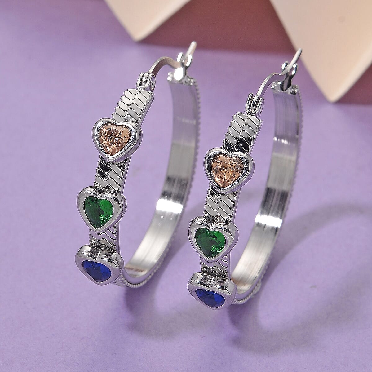 EverTrue Quintessence of Love Multi Color Austrian Crystal Hoop Earrings in Stainless Steel image number 1