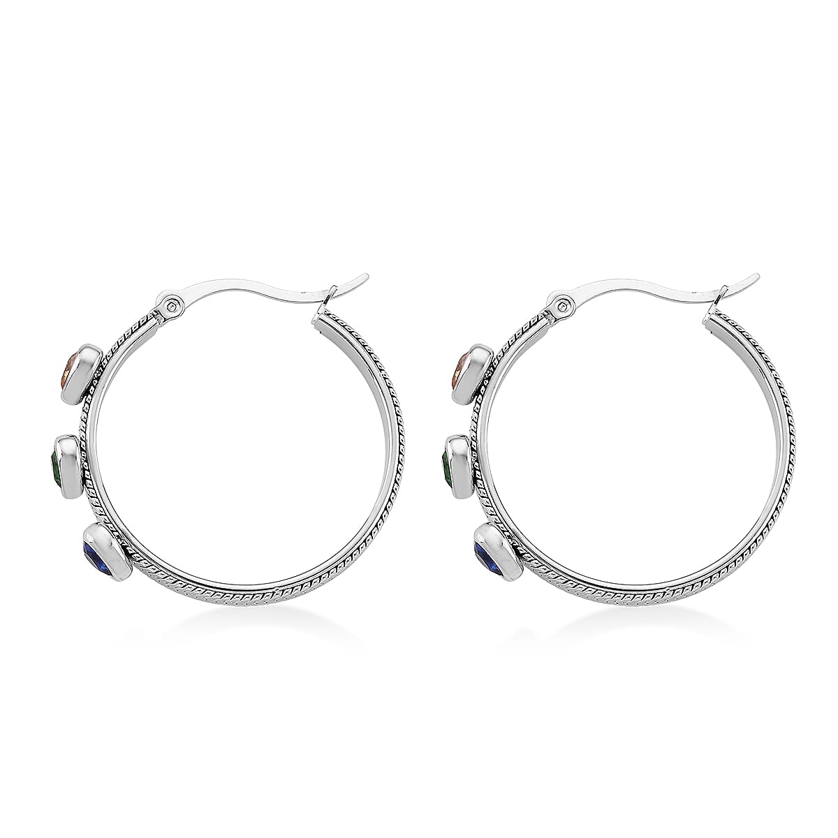EverTrue Quintessence of Love Multi Color Austrian Crystal Hoop Earrings in Stainless Steel image number 3