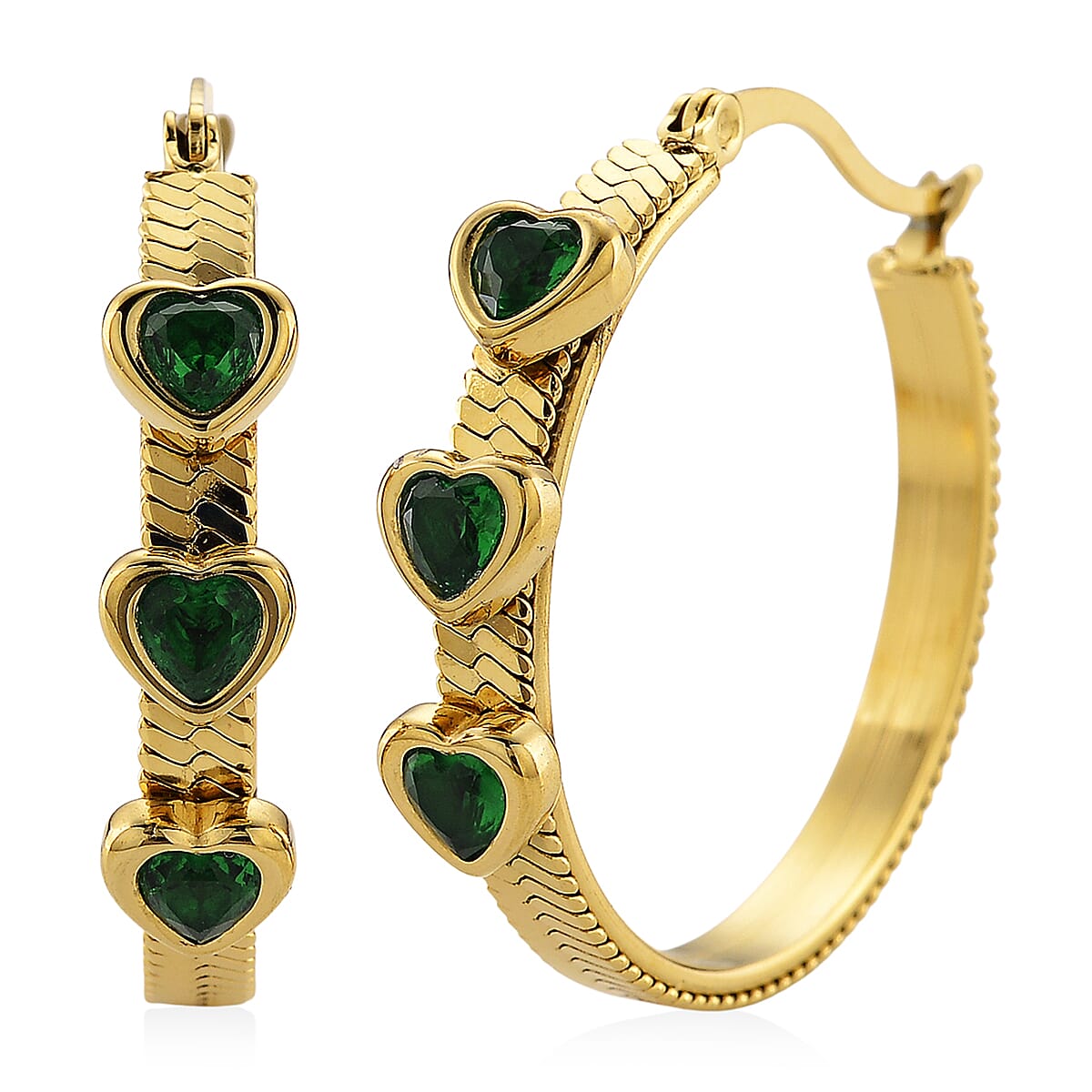 EverTrue Quintessence of Love Green Austrian Crystal Hoop Earrings in ION Plated YG Stainless Steel image number 0