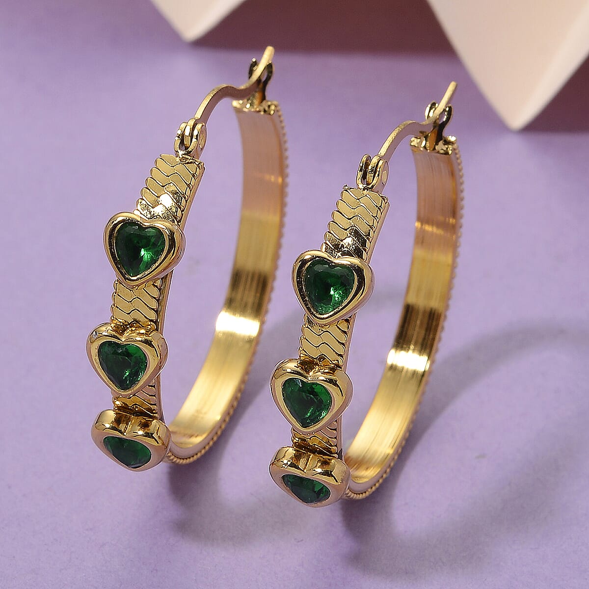 EverTrue Quintessence of Love Green Austrian Crystal Hoop Earrings in ION Plated YG Stainless Steel image number 1