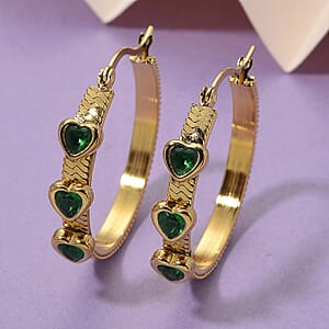 EverTrue Quintessence of Love Green Austrian Crystal Hoop Earrings in ION Plated YG Stainless Steel