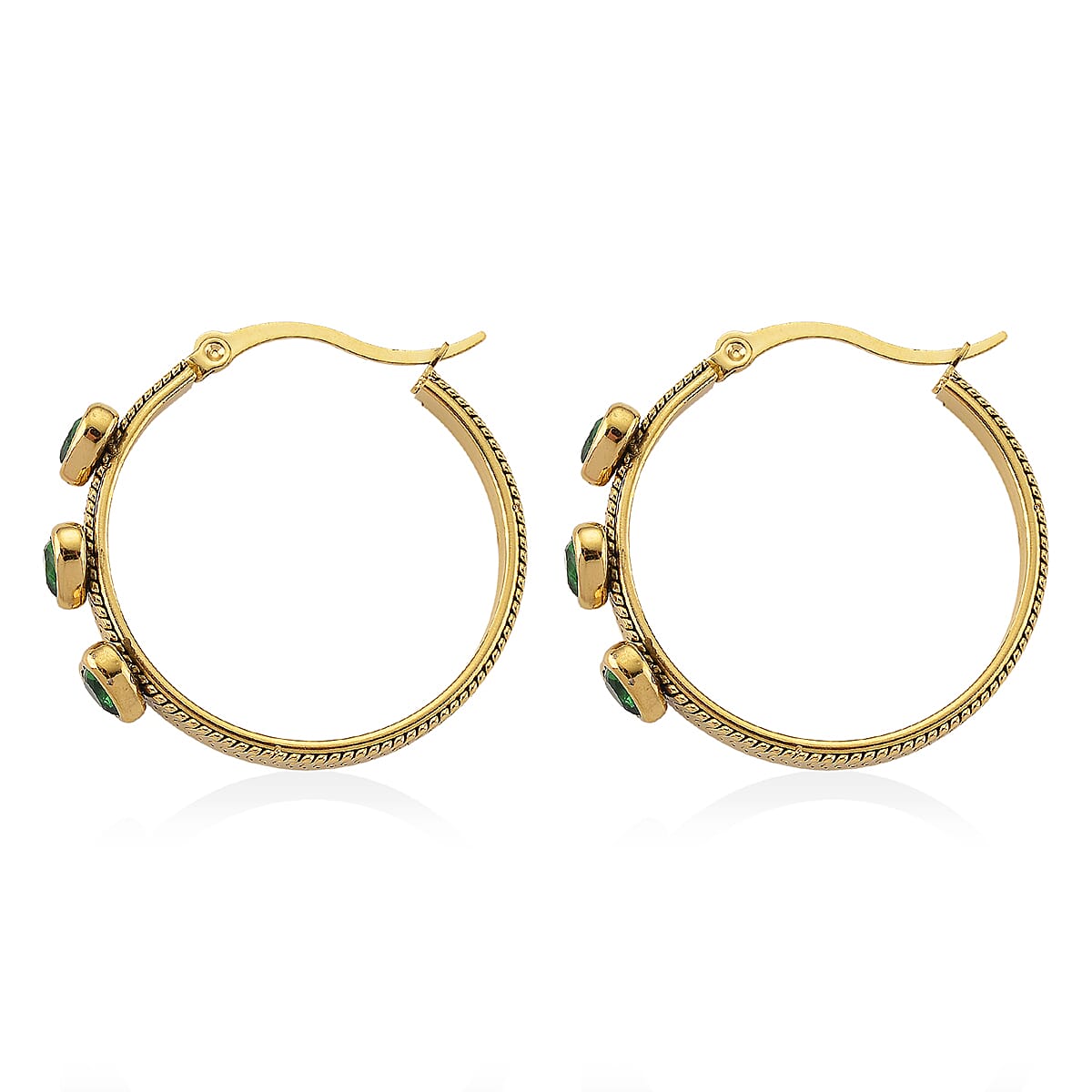 EverTrue Quintessence of Love Green Austrian Crystal Hoop Earrings in ION Plated YG Stainless Steel image number 3