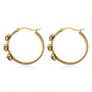 EverTrue Quintessence of Love Green Austrian Crystal Hoop Earrings in ION Plated YG Stainless Steel