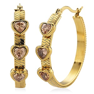 EverTrue Quintessence of Love Champagne Austrian Crystal Hoop Earrings in ION Plated YG Stainless Steel