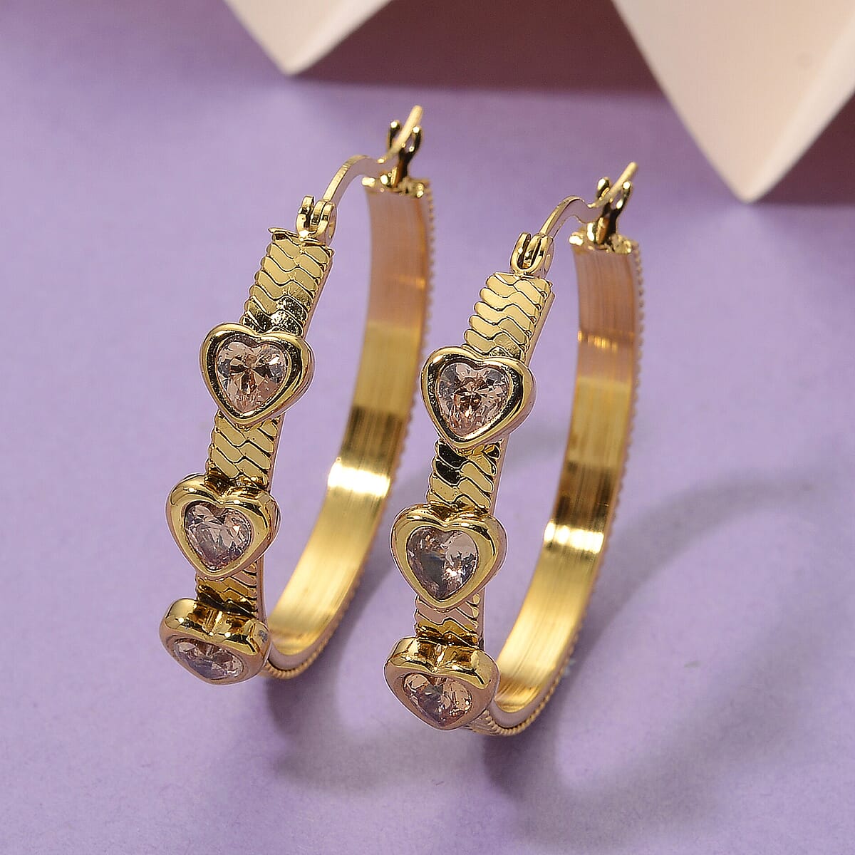 EverTrue Quintessence of Love Champagne Austrian Crystal Hoop Earrings in ION Plated YG Stainless Steel image number 1