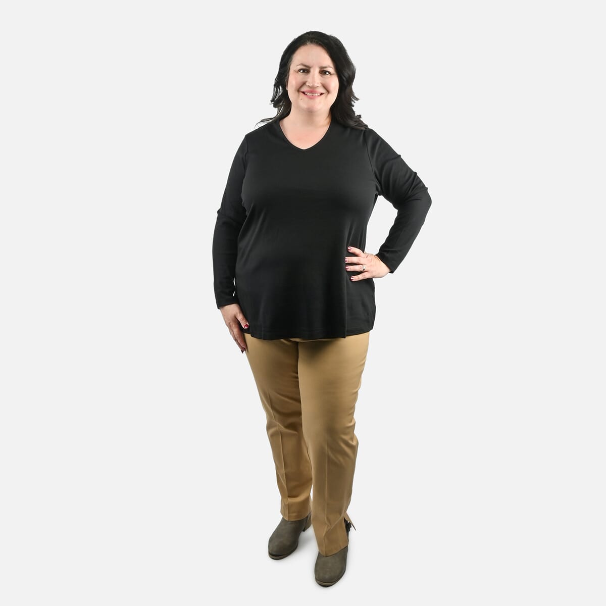 Isaac Mizrahi Black Pima Cotton V-Neck Tunic - 1X image number 0