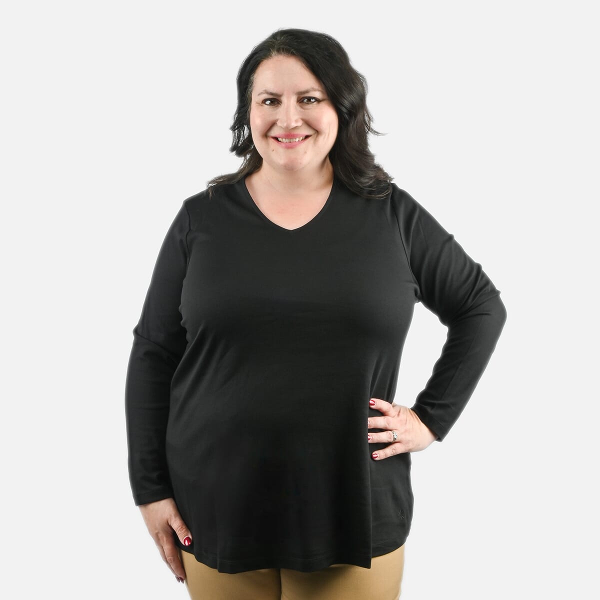 Isaac Mizrahi Black Pima Cotton V-Neck Tunic - 1X image number 3