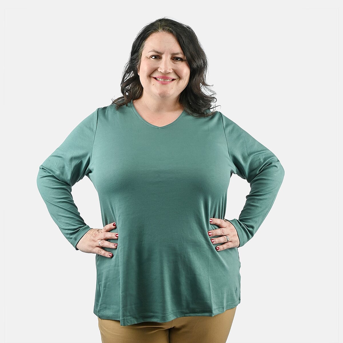 Isaac Mizrahi Cypress Green Pima Cotton V-Neck Tunic - 2X image number 3