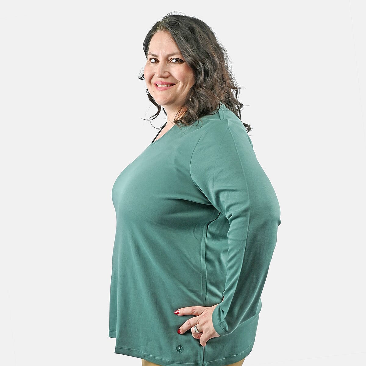 Isaac Mizrahi Cypress Green Pima Cotton V-Neck Tunic - 3X image number 2