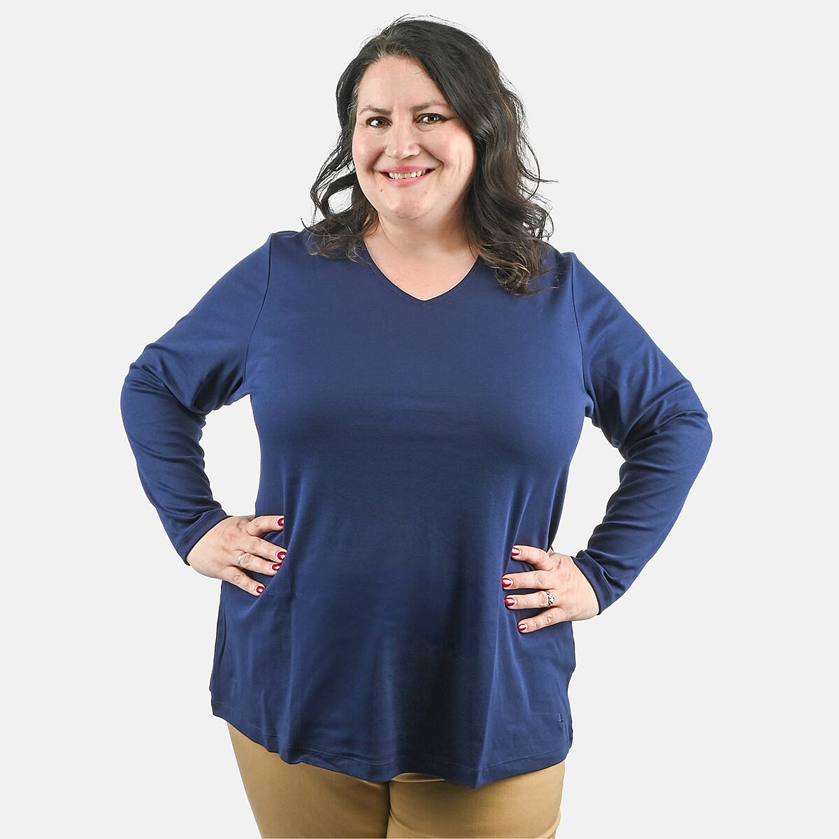 Isaac Mizrahi Dark Navy Pima Cotton V-Neck Tunic - 2X image number 3