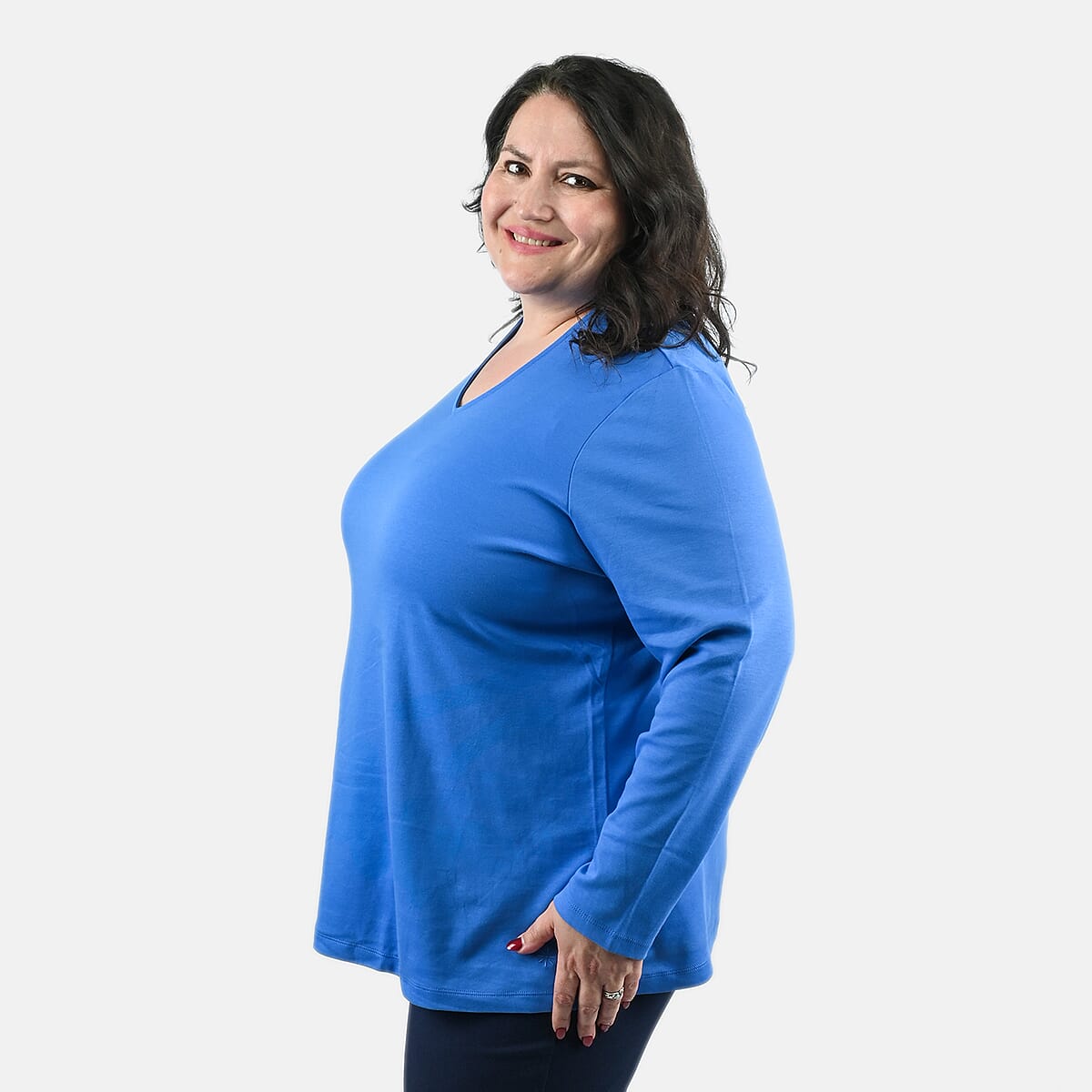Isaac Mizrahi French Blue Pima Cotton V-Neck Tunic - 1X image number 2