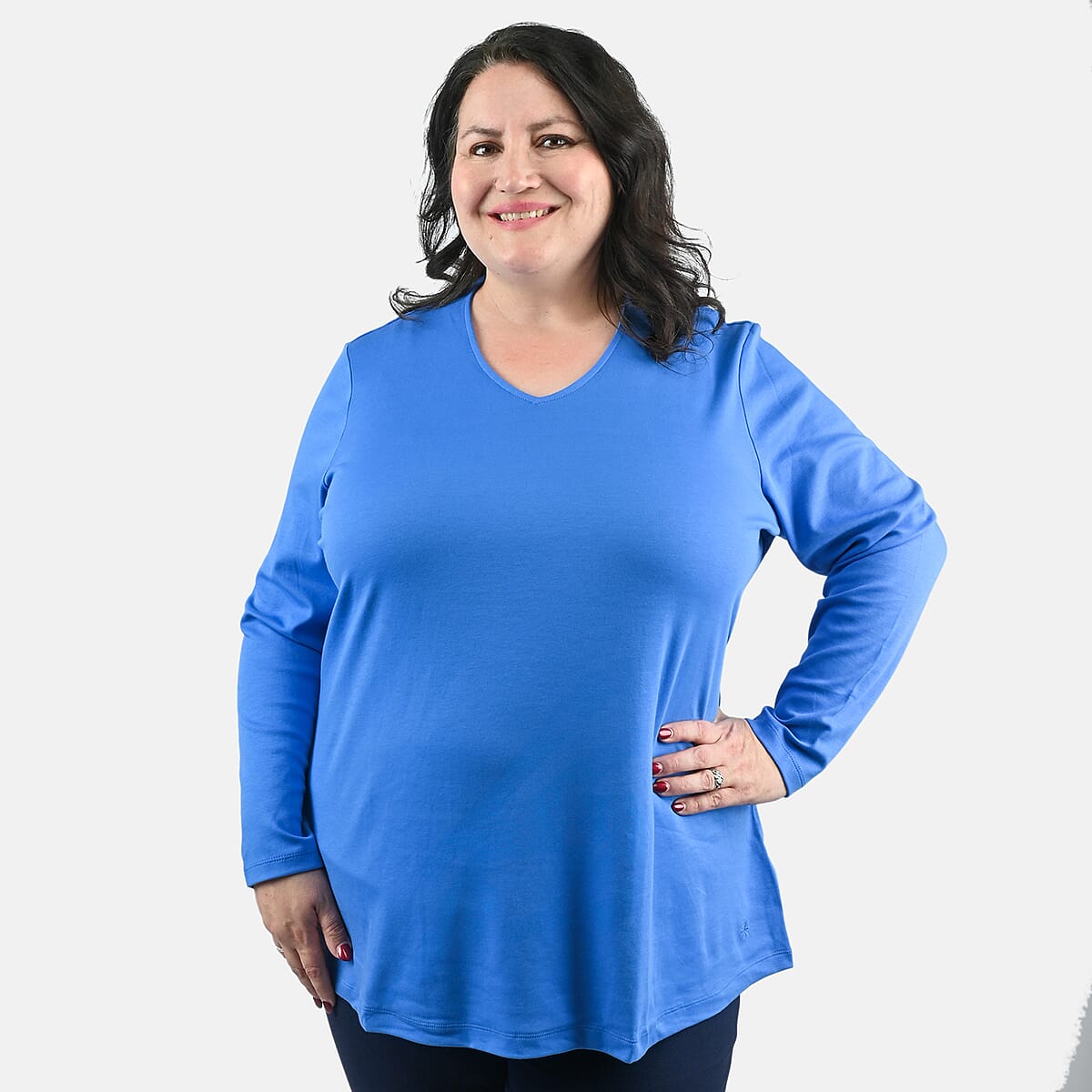 Isaac Mizrahi French Blue Pima Cotton V-Neck Tunic - 1X image number 3