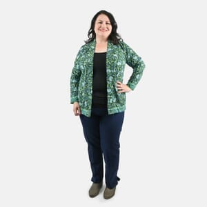 Isaac Mizrahi Green Multi Printed Knit Cardigan - 1X