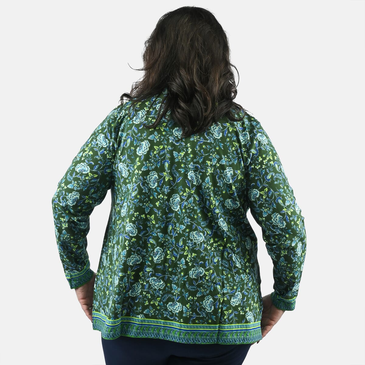 Isaac Mizrahi Green Multi Printed Knit Cardigan - 1X image number 1