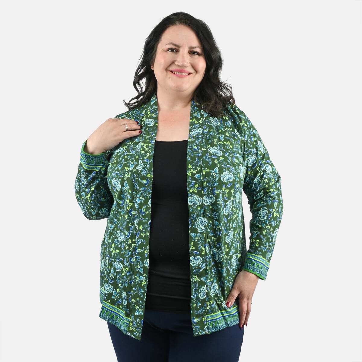 Isaac Mizrahi Green Multi Printed Knit Cardigan - 1X image number 3