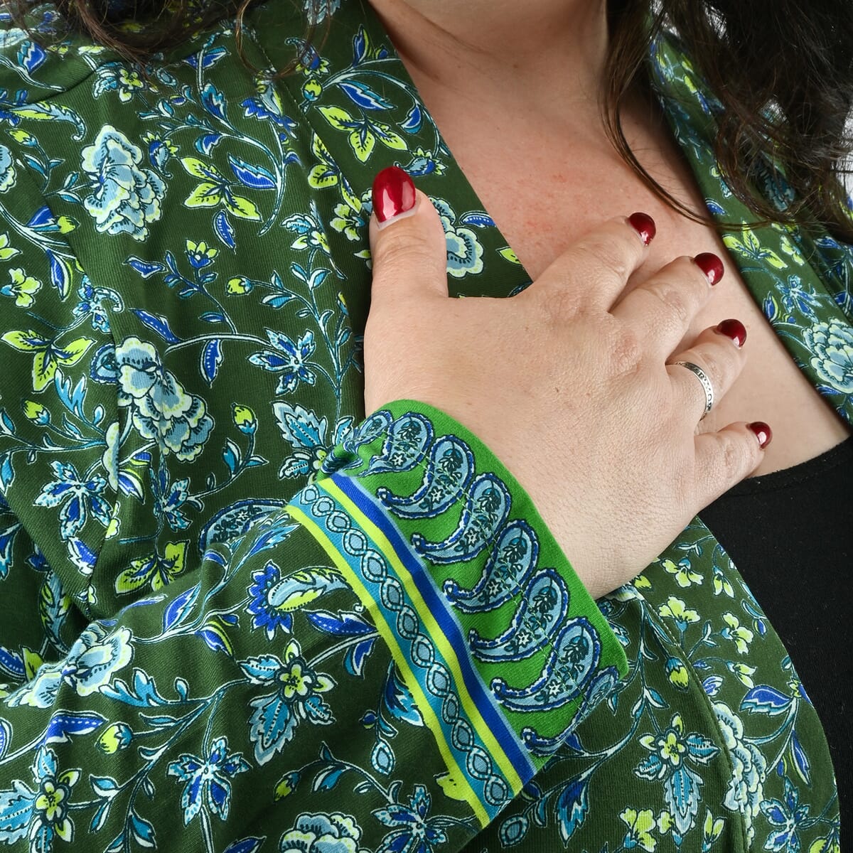 Isaac Mizrahi Green Multi Printed Knit Cardigan - 1X image number 4