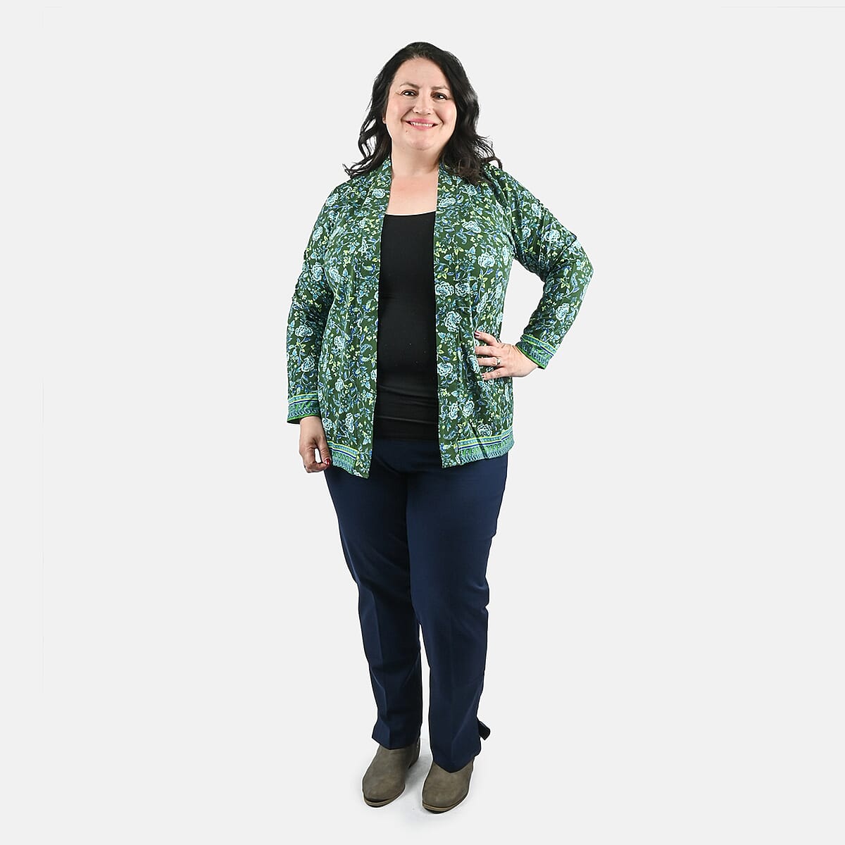 Isaac Mizrahi Green Multi Printed Knit Cardigan - 5X image number 0