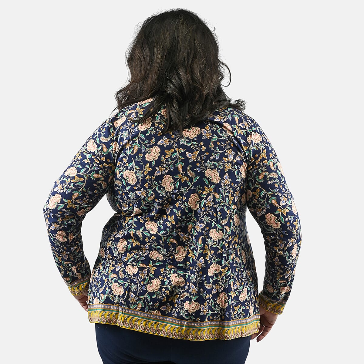 Isaac Mizrahi Navy Multi Printed Knit Cardigan - 1X image number 1