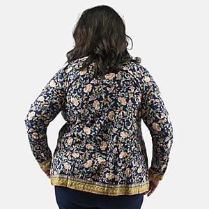 Isaac Mizrahi Navy Multi Printed Knit Cardigan - 1X