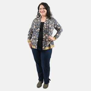 Isaac Mizrahi Navy Multi Printed Knit Cardigan - 3X