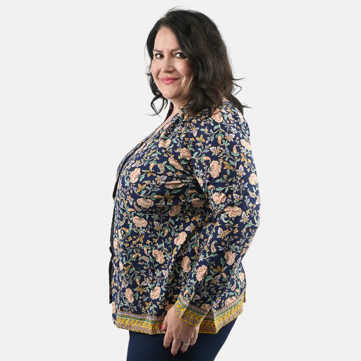 Isaac Mizrahi Navy Multi Printed Knit Cardigan - 3X image number 2