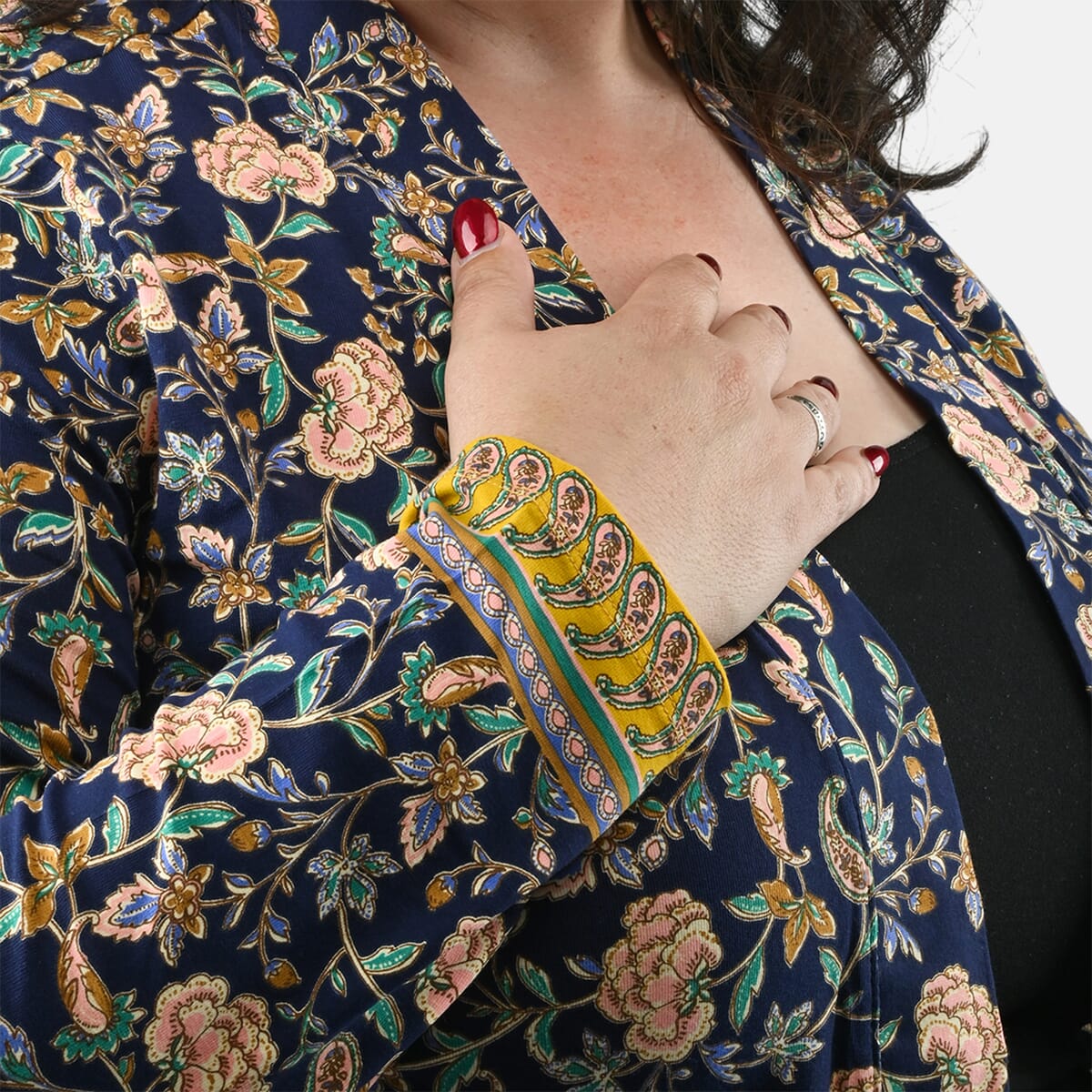 Isaac Mizrahi Navy Multi Printed Knit Cardigan - 3X image number 4