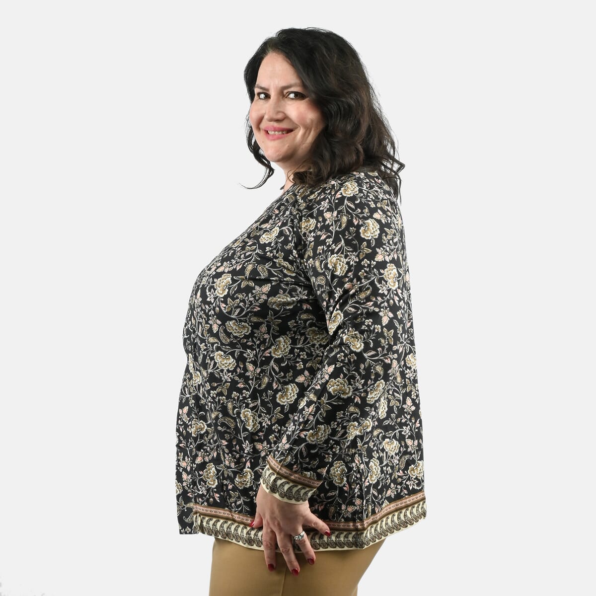 Isaac Mizrahi Neutral Multi Printed Knit Cardigan - 1X image number 2