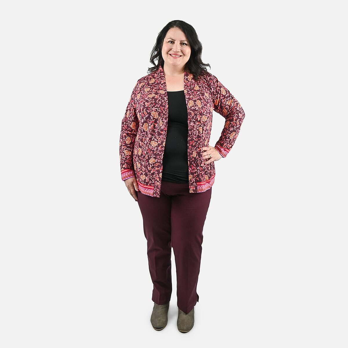 Isaac Mizrahi Red Multi Printed Knit Cardigan - 1X image number 0