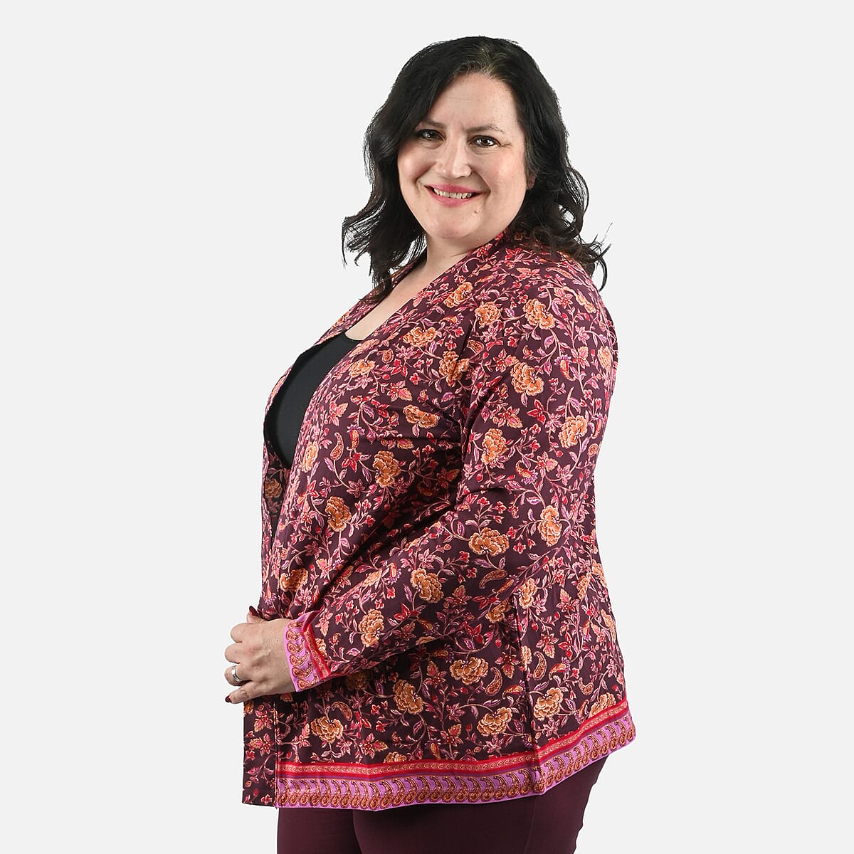 Isaac Mizrahi Red Multi Printed Knit Cardigan - 1X image number 2