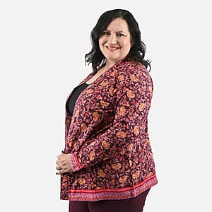 Isaac Mizrahi Red Multi Printed Knit Cardigan - 1X