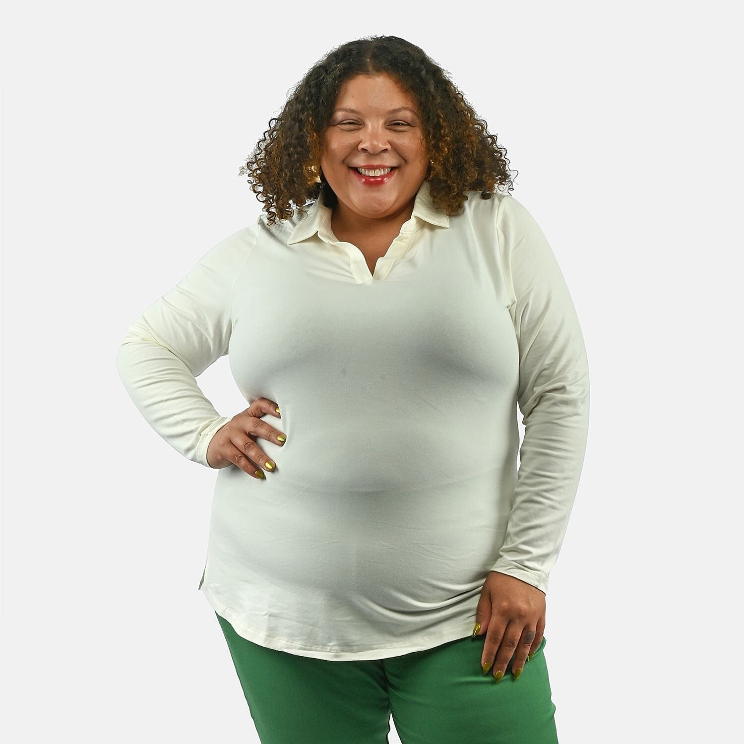 Isaac Mizrahi Ivory Split-Neck Collared Top - 1X