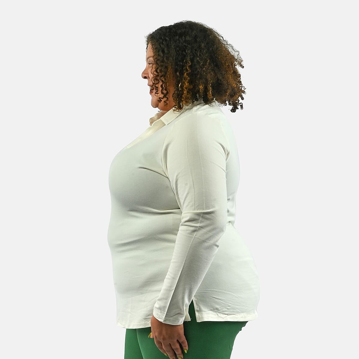 Isaac Mizrahi Ivory Split-Neck Collared Top - 2X image number 2