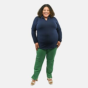 Isaac Mizrahi Navy Split-Neck Collared Top - 2X