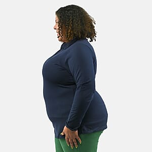 Isaac Mizrahi Navy Split-Neck Collared Top - 2X