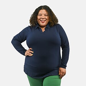 Isaac Mizrahi Navy Split-Neck Collared Top - 2X