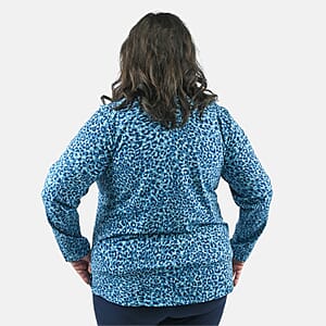 Isaac Mizrahi Teal Leopard Split-Neck Collared Top - 1X