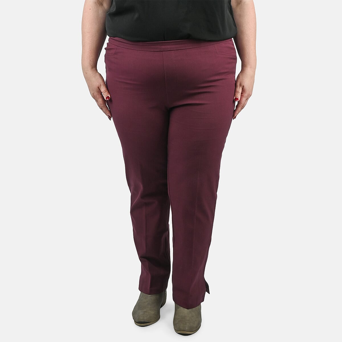 Isaac Mizrahi Dark Cherry Regular 24/7 Stretch Full Length Pant - Size 24 image number 3