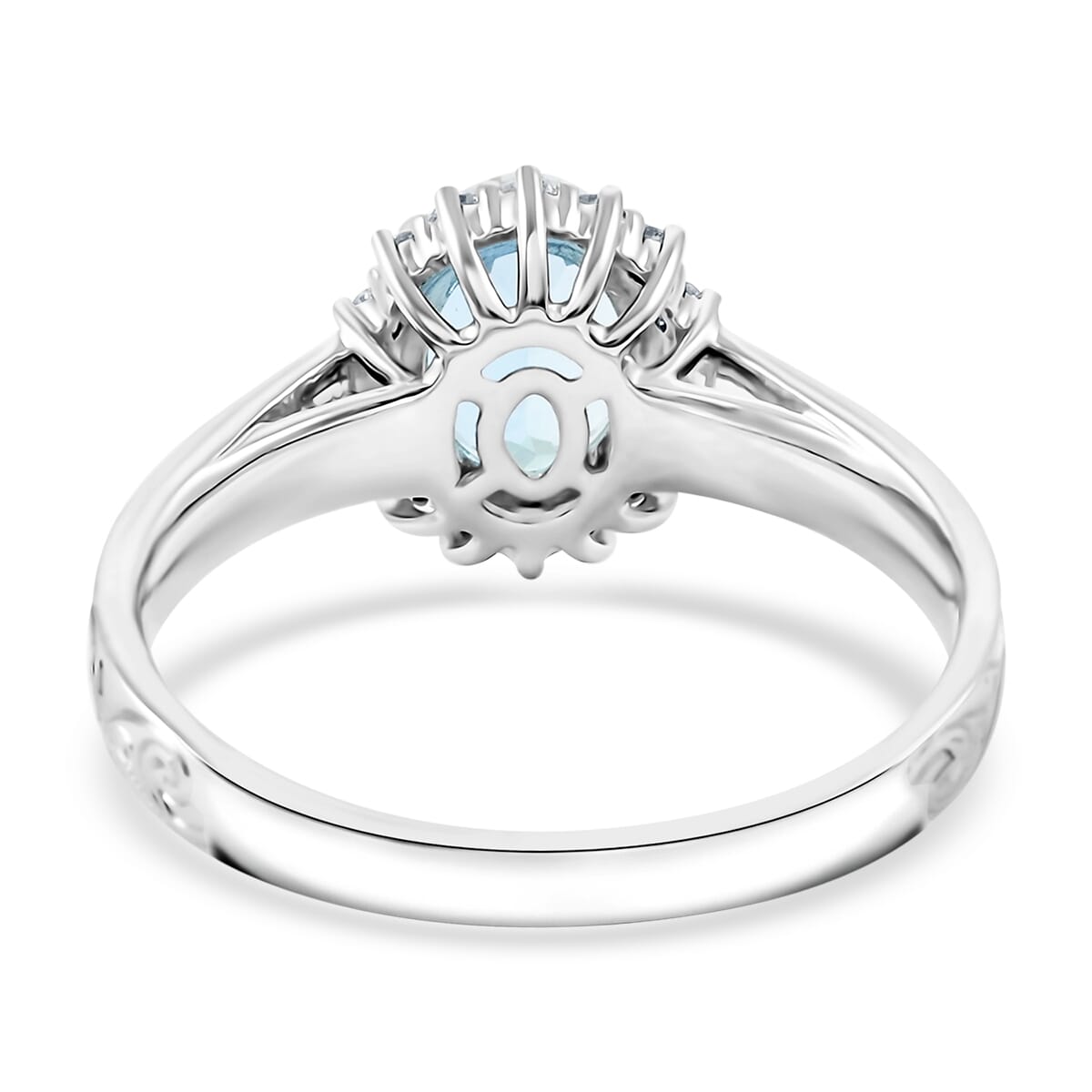 Luxoro AAA Santamaria Aquamarine and White Diamond I2 1.50 ctw Ring in 14K White Gold (Size 10.0) image number 4