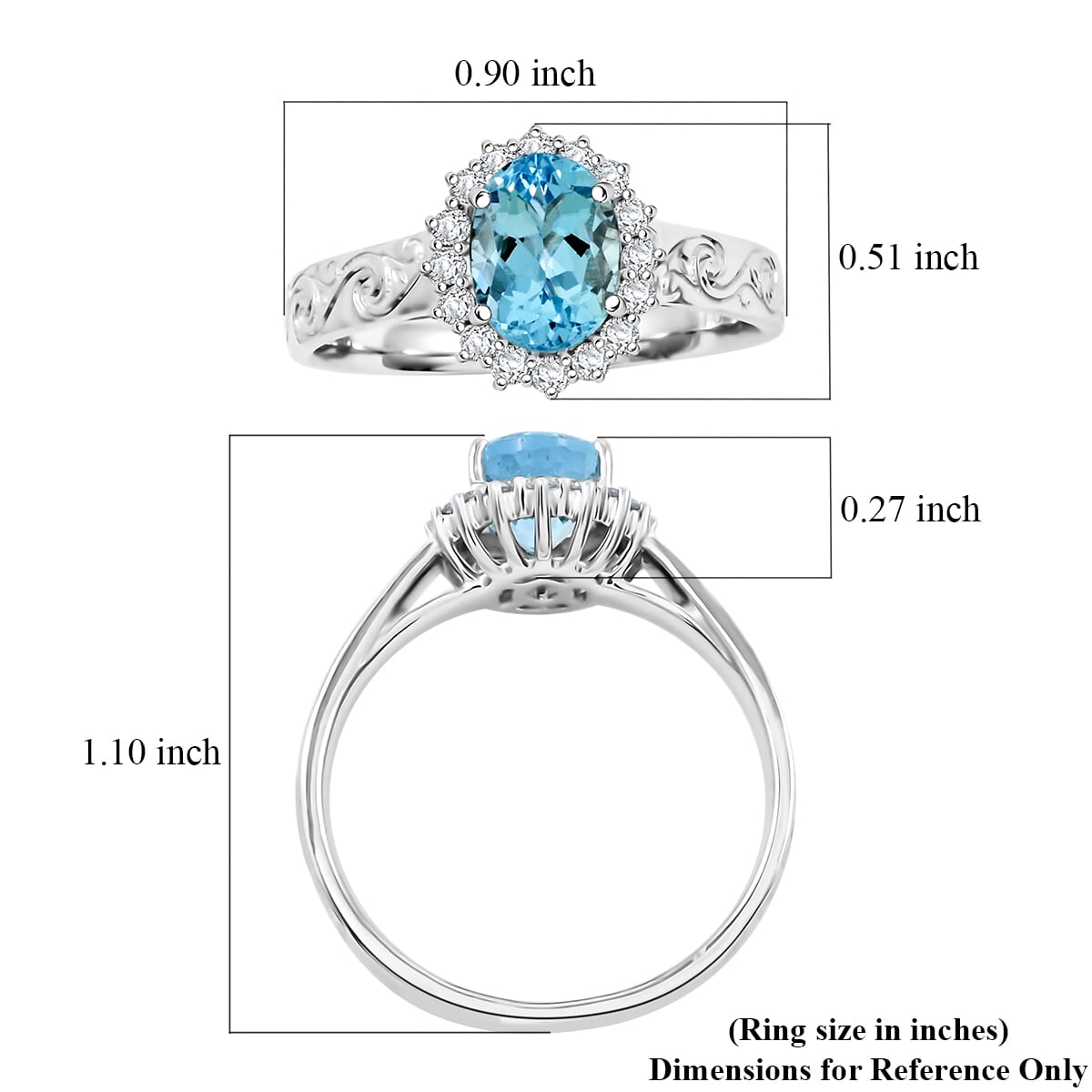 Luxoro AAA Santamaria Aquamarine and White Diamond I2 1.50 ctw Ring in 14K White Gold (Size 10.0) image number 5