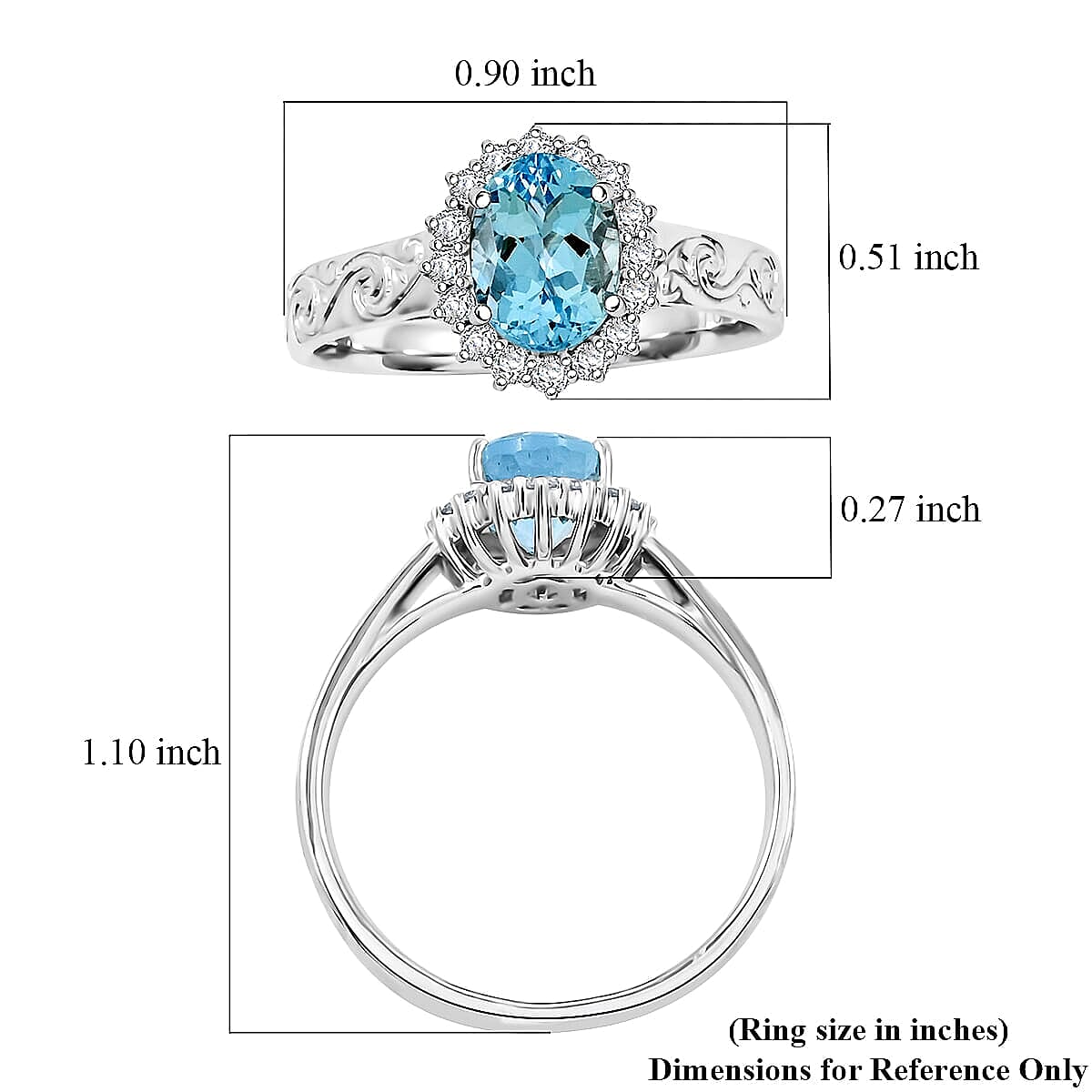 Luxoro 14K White Gold AAA Santamaria Aquamarine, White Diamond (I2) (0.24 cts) Ring (Size 5.5) 1.50 ctw image number 5