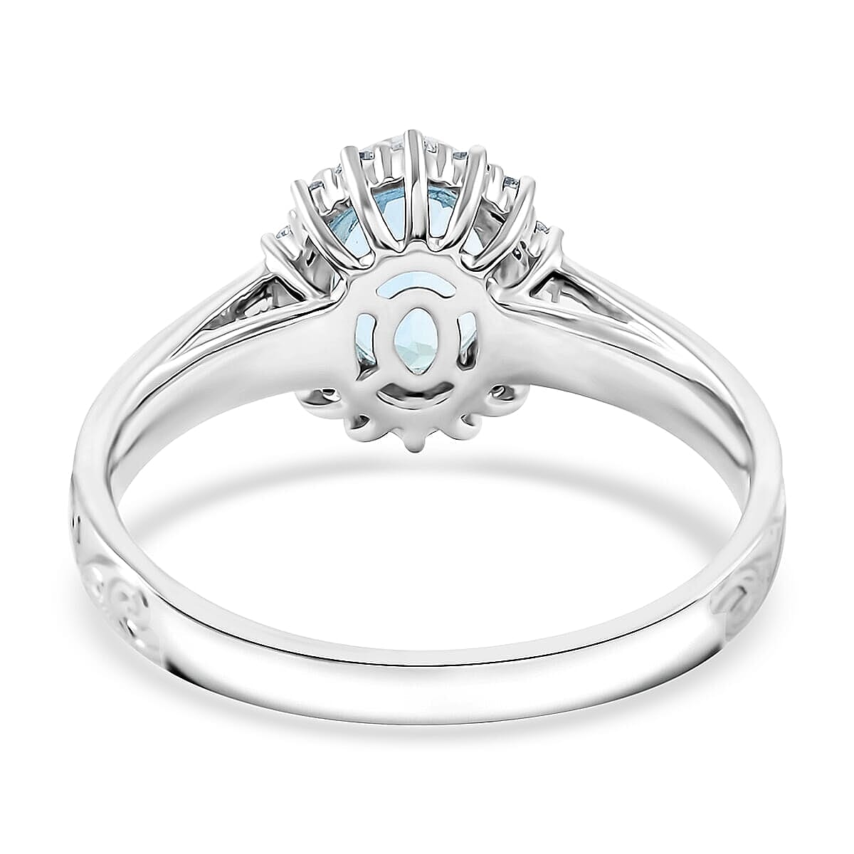 Luxoro 14K White Gold AAA Santamaria Aquamarine, White Diamond (I2) (0.24 cts) Ring (Size 6.5) 1.50 ctw image number 4