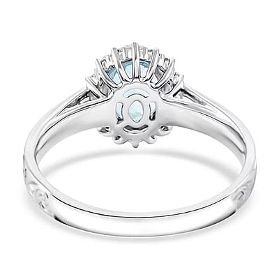 Certified & Appraised Luxoro AAA Santamaria Aquamarine and White Diamond I2 1.50 ctw Ring in 14K White Gold (Size 7.0)