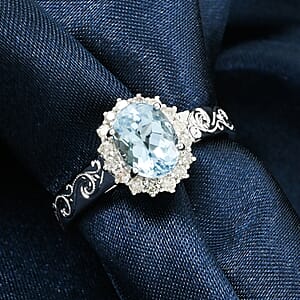 Certified & Appraised Luxoro AAA Santamaria Aquamarine and White Diamond I2 1.50 ctw Ring in 14K White Gold (Size 8.0)