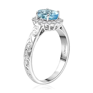 Certified & Appraised Luxoro AAA Santamaria Aquamarine and White Diamond I2 1.50 ctw Ring in 14K White Gold (Size 8.0)