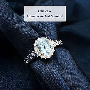 Certified & Appraised Luxoro 14K White Gold AAA Santamaria Aquamarine, White Diamond (I2) (0.24 cts) Ring (Size 8.5) 1.50 ctw