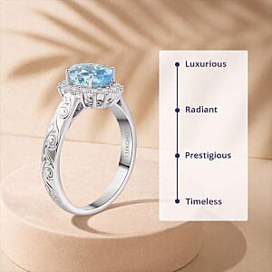 Certified & Appraised Luxoro 14K White Gold AAA Santamaria Aquamarine, White Diamond (I2) (0.24 cts) Ring (Size 8.5) 1.50 ctw