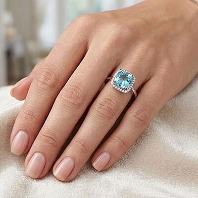Certified & Appraised Luxoro AAA Santa Maria Aquamarine and G-H I2 Diamond 3.35 ctw Ring in 14K White Gold (Size 10.0)